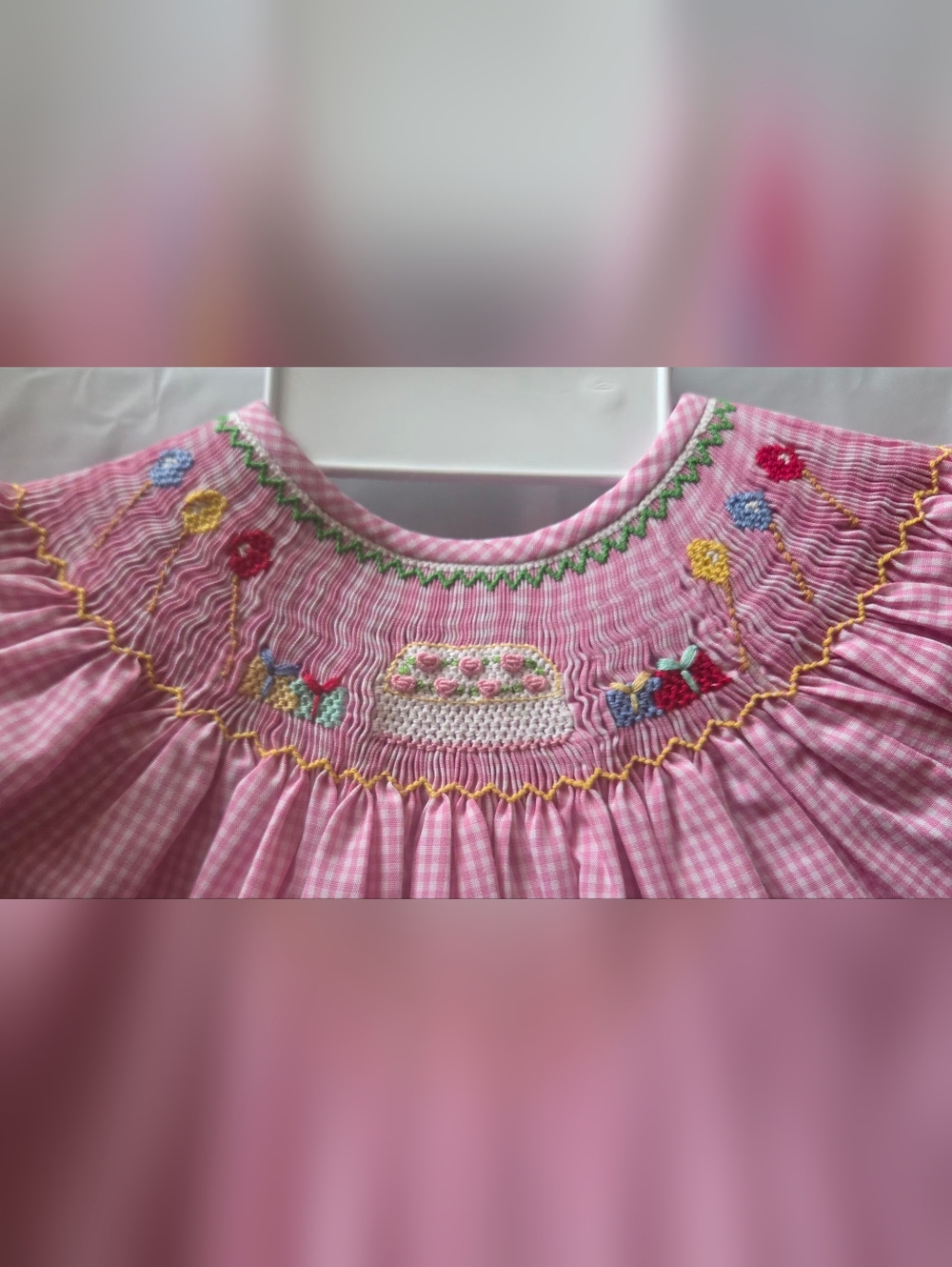 Chocolate Soup Pink Gingham Smock Dress with Embroidered Detail